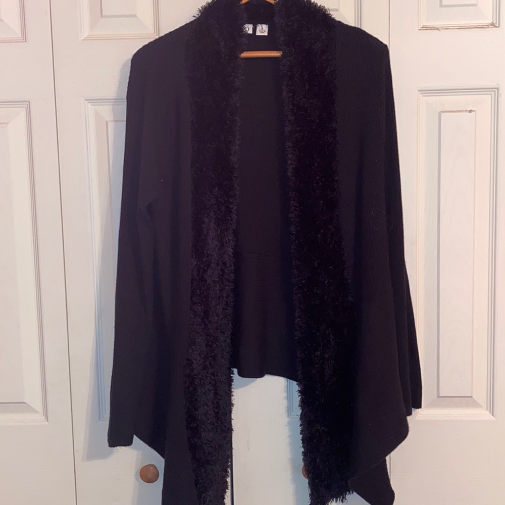 Cato Open Front Sweater Faux Fur Trim Size XL
